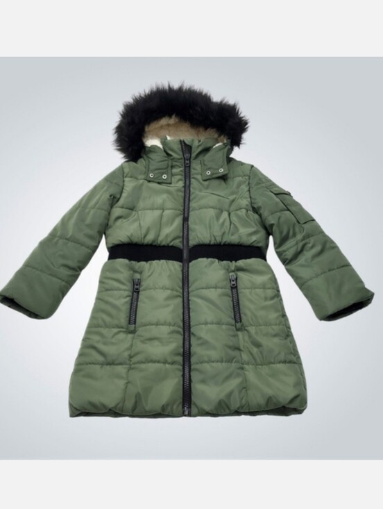 Hudson Jeans Other - Hudson Girl’s Puffer Insulated Long Winter Green Coat Faux Fur Hoodie Lining S/7